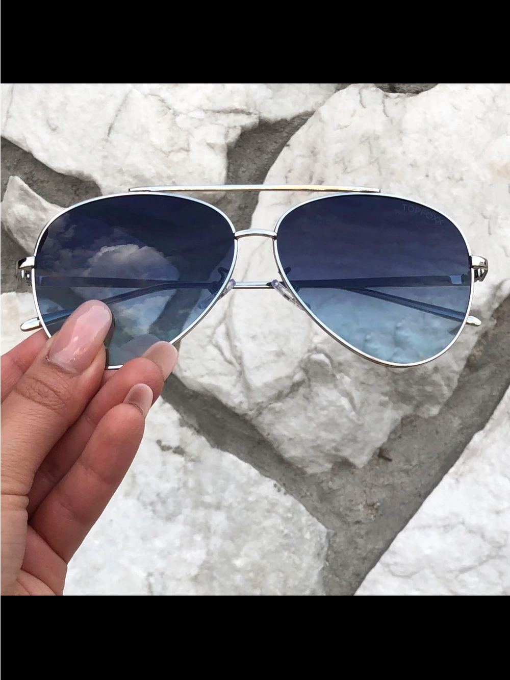 Topfoxx Aviator Sunglasses with Blue Gradient Lenses and Silver Frame - Picture 2 of 7